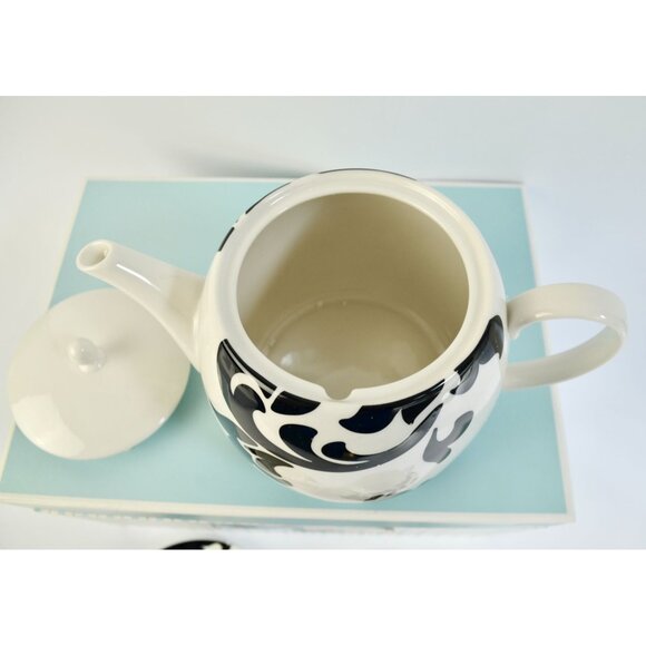 Martha Stewart Tea for Two Lisbon Black White Teapot Saucers Teacups NEW - Picture 6 of 7